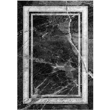 Çam Halı Gloria TD675 Siyah Art Deco Mermer Desen Dokuma Saçaklı Kilim