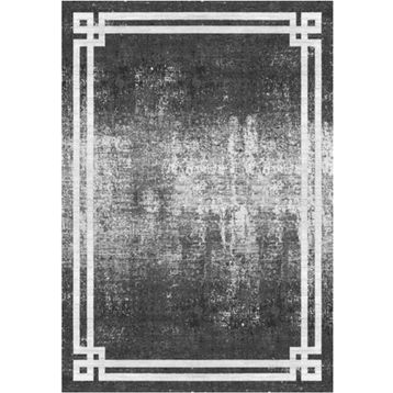 Çam Halı Gloria TD713 Antrasit Mavi Art Deco Modern Desen Dokuma Saçaklı Kilim