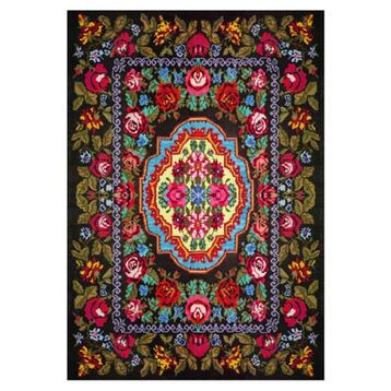 Çam Halı Gloria TD726 Siyah Karabağ Desen Dokuma Saçaklı Kilim