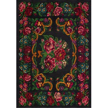Çam Halı Gloria TD732 Siyah Karabağ Desen Dokuma Saçaklı Kilim