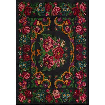 Çam Halı Gloria TD732 Siyah Karabağ Desen Dokuma Saçaklı Kilim