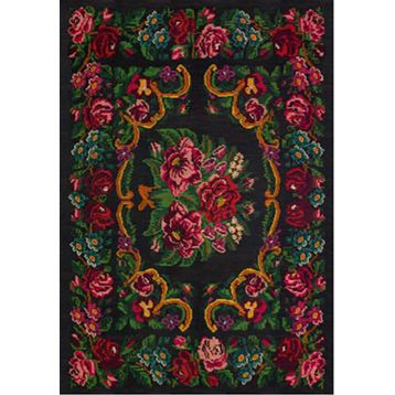 Çam Halı Gloria TD732 Siyah Karabağ Desen Dokuma Saçaklı Kilim