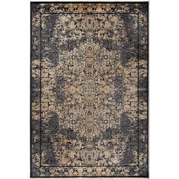 Çam Halı Naturel 1707 Siyah Sarı 100x300 cm Romans Halı Klasik Eskitme Desenli Makine Halısı