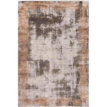 Çam Halı Naturel 1708 Gri Vizon 100x300 cm Romans Halı Modern Eskitme Desenli Makine Halısı