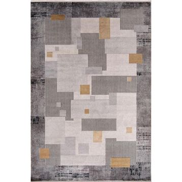 Çam Halı Naturel 1709 Gri Sarı 160x230 cm Romans Halı Modern Eskitme Desenli Makine Halısı