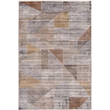 Çam Halı Naturel 1710 Gri Sarı 80x150 cm Romans Halı Modern Eskitme Desenli Makine Halısı