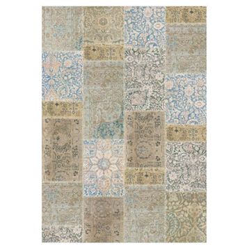 Çam Halı TD768 Gloria Bej Mavi Patchwork Desen Dokuma Saçaklı Kilim