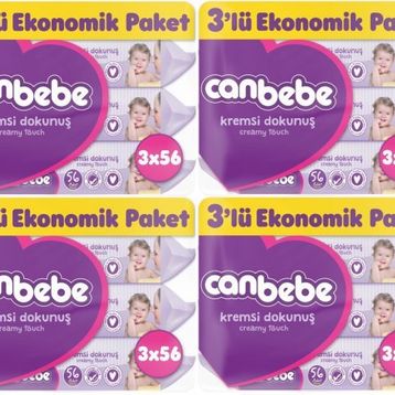 Canbebe Kremsi Dokunuş 12'li 672 Yaprak Islak Havlu Mendil Seti