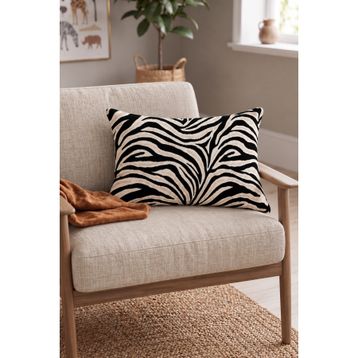 Cango Home CGH348-3550 Çift Tarafı Baskılı Siyah Bej Zebra Desenli Dijital Baskı Kırlent Yastık Kılıfı