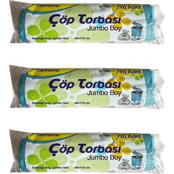 Canhome 10 Adetlik 3 Rulo Jumbo Boy Mavi 210 gr 80x110 cm 80 lt Çöp Torbası Poşeti