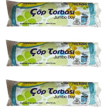 Canhome 10 Adetlik 3 Rulo Jumbo Boy Mavi 210 gr 80x110 cm 80 lt Çöp Torbası Poşeti