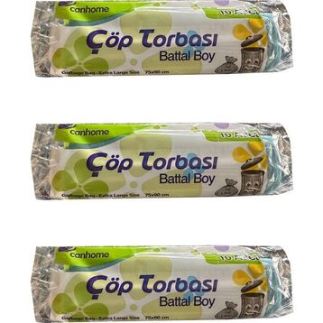 Canhome 10 Adetlik 3 Rulo Mavi Büyük Boy Battal 75x90 cm 30 lt Cop Poşeti