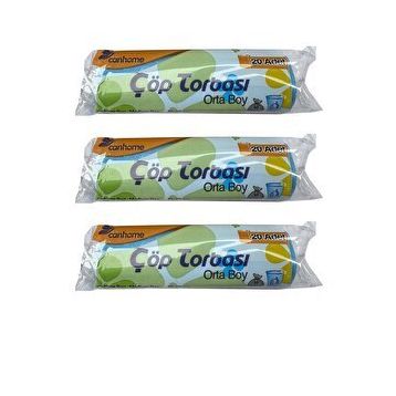Canhome Mavi 20 Adetlik 3 Rulo Orta Boy 55x60 cm 30 lt Çöp Poşeti
