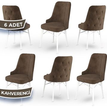 Canisa Araz Serisi 1.Sınıf Babyface Kumaş Beyaz Gürgen Ayak Kahverengi 6 Adet Mutfak Sandalyesi