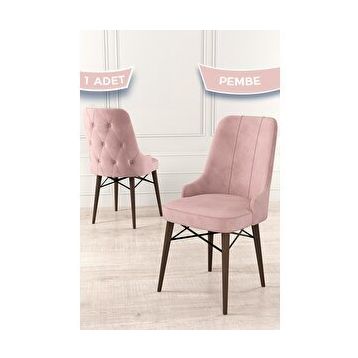 Canisa Araz Serisi 1.Sınıf Babyface Kumaş Ceviz Gürgen Ayak Pembe Mutfak Sandalyesi