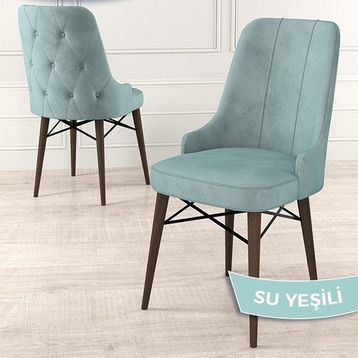 Canisa Araz Serisi 1.Sınıf Babyface Kumaş Ceviz Gürgen Ayak Su Yeşili Mutfak Sandalyesi