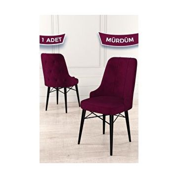 Canisa Araz Serisi 1.Sınıf Babyface Kumaş Siyah Gürgen Ayak Mürdüm Mutfak Sandalyesi