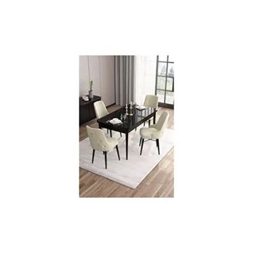 Canisa Are Serisi 80x132 MDF Açılabilir Siyah Mermer Desen Masa Takımı Gold Halkalı Cappucino 4 Sandalye