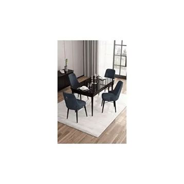 Canisa Are Serisi 80x132 MDF Açılabilir Siyah Mermer Desen Masa Takımı Gümüş Halkalı Antrasit 4 Sandalye