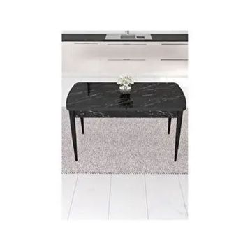 Canisa Are Serisi Açılabilir 80x132 MDF Siyah Mermer Yemek Masası