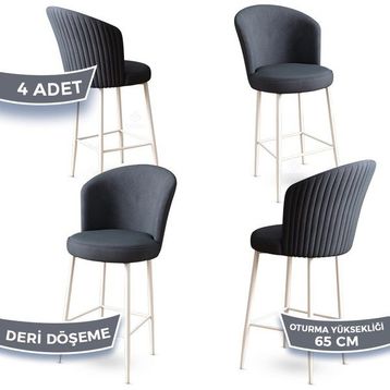 Canisa Concept Alte Serisi Babyface Antrasit Kumaş Beyaz Metal Ayak 4 Adet Bar Sandalyesi