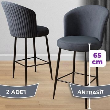 Canisa Concept Alte Serisi Babyface Antrasit Kumaş Siyah Metal Ayak 2 Adet Bar Sandalyesi