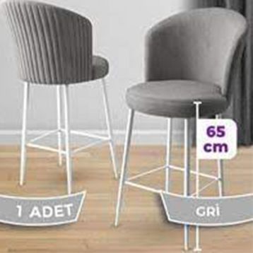 Canisa Concept Alte Serisi Babyface Kumaş Beyaz Metal Ayak Gri Bar Sandalyesi