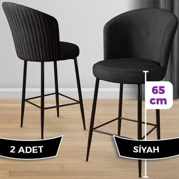 Canisa Concept Alte Serisi Babyface Siyah Kumaş-Siyah Metal Ayak 2 Adet Bar Sandalyesi