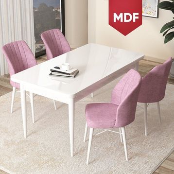Canisa Concept Arp Serisi 70x110 cm Sabit Beyaz Masa 4 Sandalye Pembe Mutfak Masası Takımı