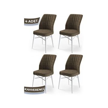 Canisa Concept Flex Serisi Üst Kalite Gürgen Beyaz Ahşap Ayak Kahverengi 4 Adet Mutfak Sandalyesi