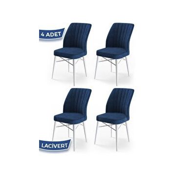 Canisa Concept Flex Serisi Üst Kalite Gürgen Beyaz Ahşap Ayak Lacivert 4 Adet Mutfak Sandalyesi