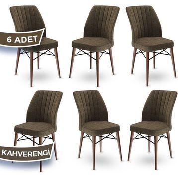 Canisa Concept Flex Serisi Üst Kalite Gürgen Ceviz Ahşap Ayak Kahverengi 6 Adet Mutfak Sandalyesi