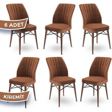 Canisa Concept Flex Serisi Üst Kalite Gürgen Ceviz Ahşap Ayak Kiremit 6 Adet Mutfak Sandalyesi