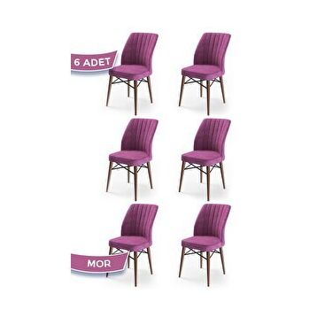 Canisa Concept Flex Serisi Üst Kalite Gürgen Ceviz Ahşap Ayak Mor 6 Adet Mutfak Sandalyesi