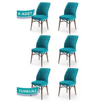 Canisa Concept Flex Serisi Üst Kalite Gürgen Ceviz Ahşap Ayak Turkuaz 6 Adet Mutfak Sandalyesi