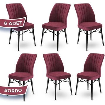 Canisa Concept Flex Serisi Üst Kalite Gürgen Siyah Ahşap Ayak Bordo 6 Adet Mutfak Sandalyesi