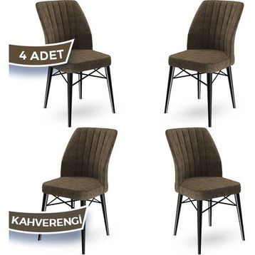 Canisa Concept Flex Serisi Üst Kalite Gürgen Siyah Ahşap Ayak Kahverengi 4 Adet Mutfak Sandalyesi