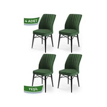 Canisa Concept Flex Serisi Üst Kalite Gürgen Siyah Ahşap Ayak Yeşil 4 Adet Mutfak Sandalyesi