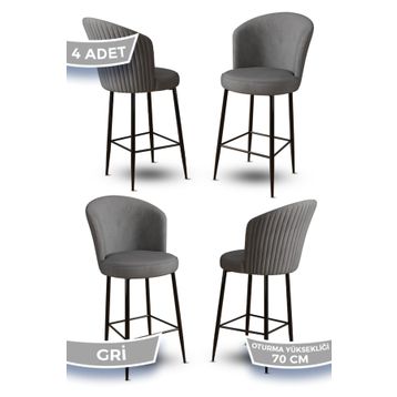 Canisa Concept Fora Serisi Babyface Kumaş Siyah Metal Ayak Gri Bar Sandalyesi
