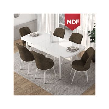 Canisa Concept Kor Serisi 70x114 cm Açılabilir Beyaz Kahverengi Mutfak Masa Takımı