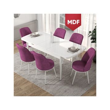 Canisa Concept Kor Serisi 70x114 cm Açılabilir Beyaz Mor Mutfak Masa Takımı