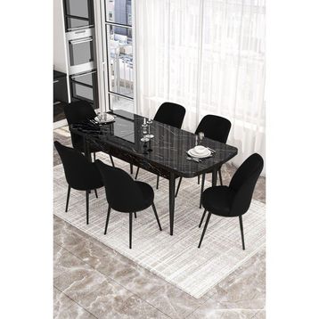 Canisa Concept Kor Serisi 70x114 cm Açılabilir Beyaz Siyah Mutfak Masa Takımı