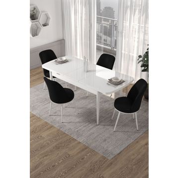 Canisa Concept Kor Serisi 70x114 cm Açılabilir Beyaz Siyah Mutfak Masa Takımı