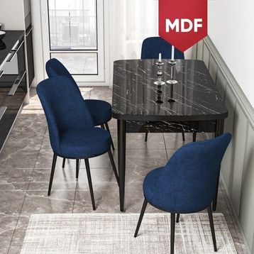Canisa Concept Kor Serisi 70x114 cm Açılabilir Siyah Lacivert Mermer Mutfak Masa Takımı