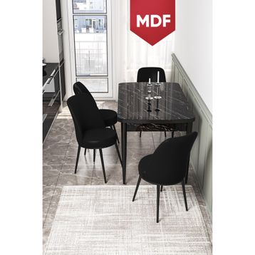 Canisa Concept Kor Serisi Siyah Mermer Desen 70x114 cm Açılabilir Masa 4 Sandalye Mutfak Masa Takımı