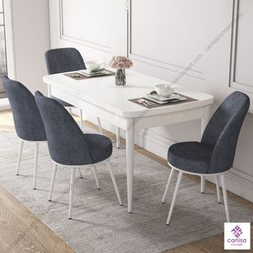 Canisa Concept Kor Serisi Siyah Mermer Desen 70x114 cm Açılabilir Masa 4 Sandalye Mutfak Masa Takımı