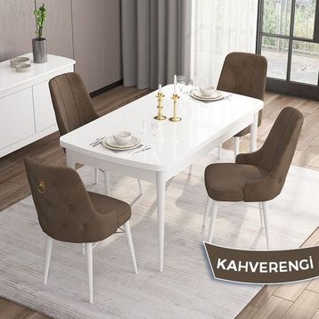 Canisa Concept MDF Are Serisi 80x132 CM Kahverengi 6 Sandalyeli Açılabilir Mutfak Masası