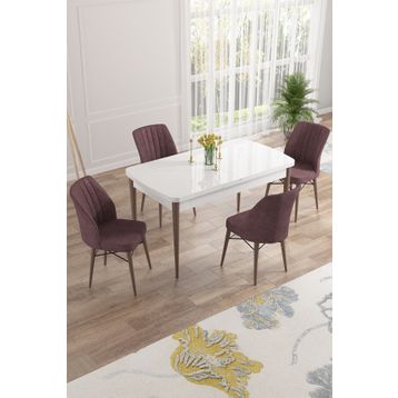 Canisa Concept Nef Serisi Beyaz 70x114 cm Açılabilir Mdf Masa 4 Sandalye Mutfak Masa Takımı