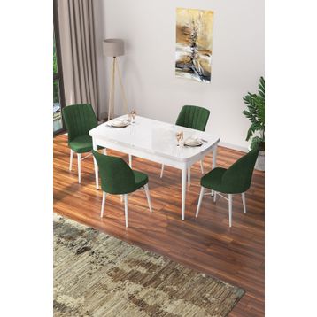 Canisa Concept Nef Serisi Beyaz 70x114 cm Açılabilir Mdf Masa 4 Sandalye Mutfak Masa Takımı