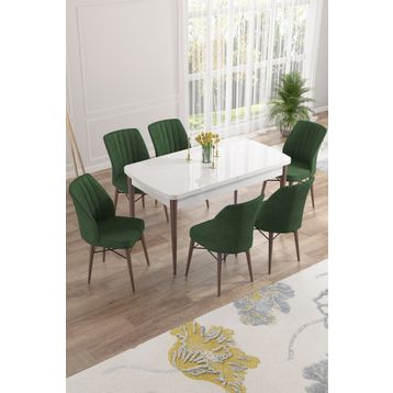 Canisa Concept Nef Serisi Beyaz 70x114 cm Açılabilir Mdf Masa 6 Sandalye Mutfak Masa Takımı